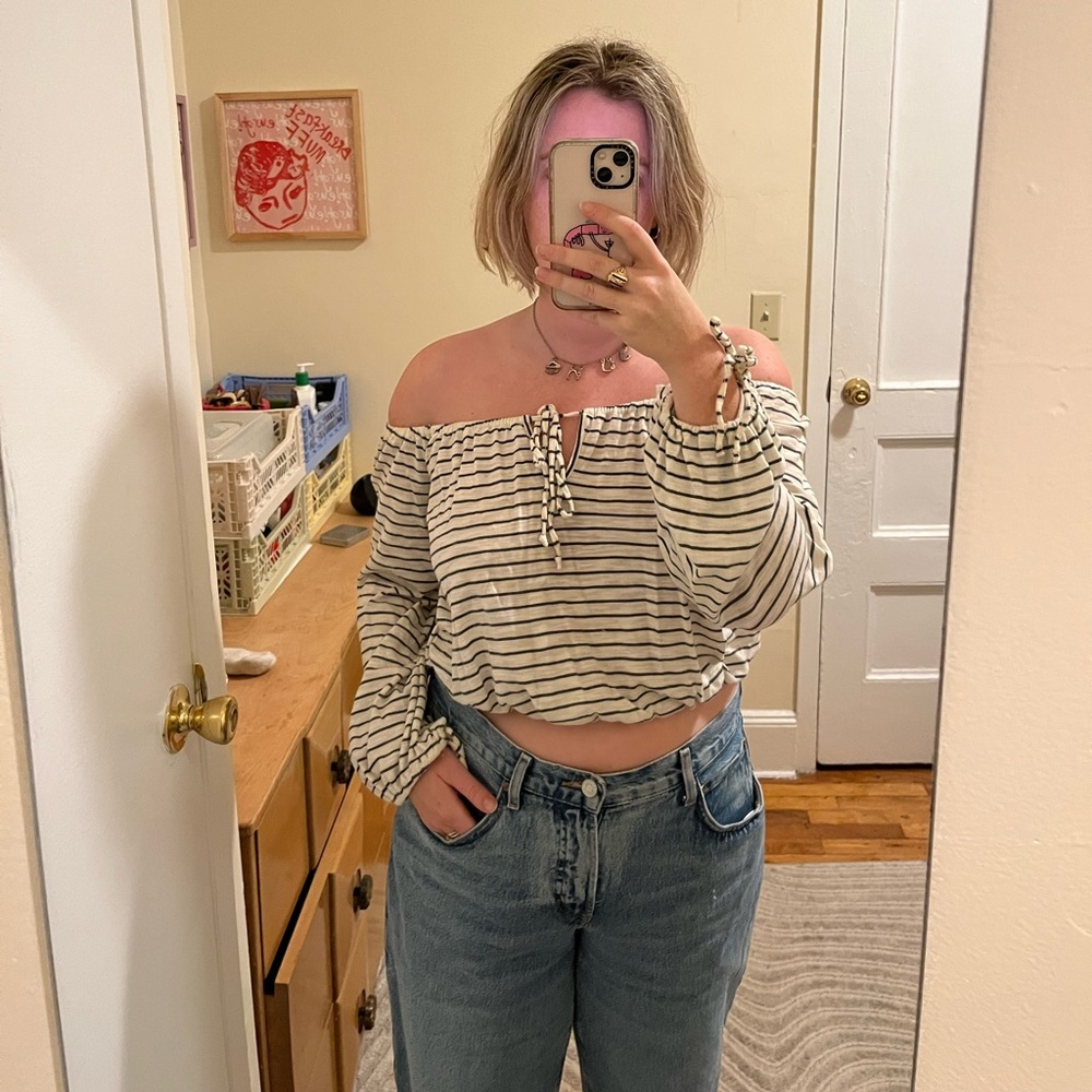 Striped off the shoulder top